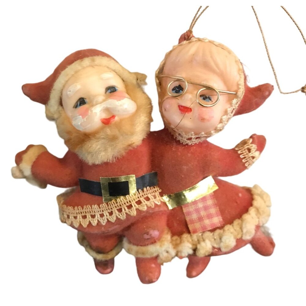 Vintage Santa & Mrs. Claus Felt Christmas Ornament 5 Inches